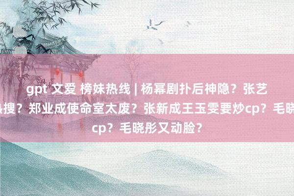 gpt 文爱 榜妹热线 | 杨幂剧扑后神隐？张艺兴被迫上热搜？郑业成使命室太废？张新成王玉雯要炒cp？毛晓彤又动脸？